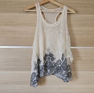 Y2K Sheer Lace Racerback Tank Top | Fairy Grunge Lingerie Style | Mudd | Size S